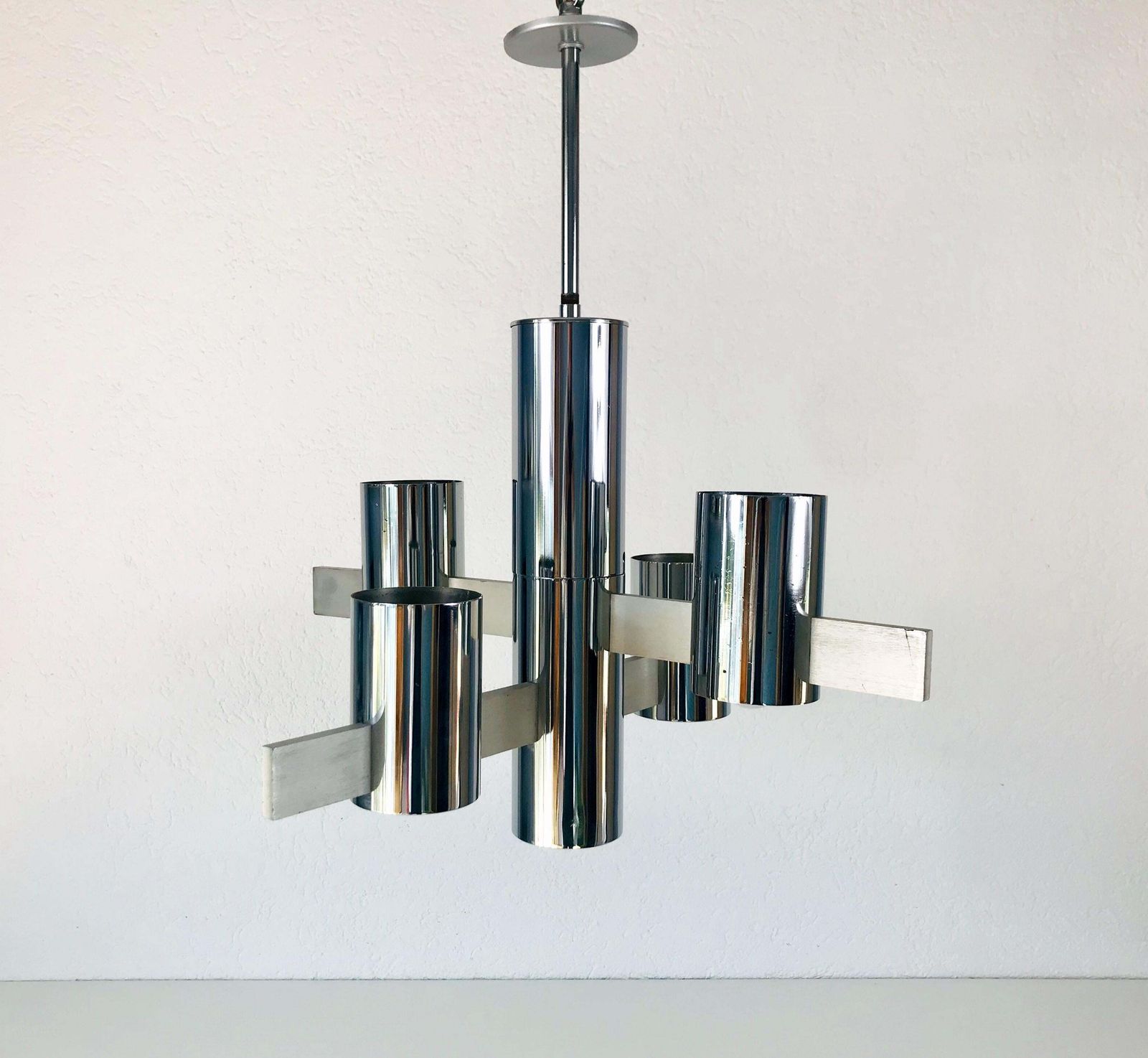 Chrome 4 Arm Chandelier By Gaetano Sciolari, Italy, 1960s photo 1096.0