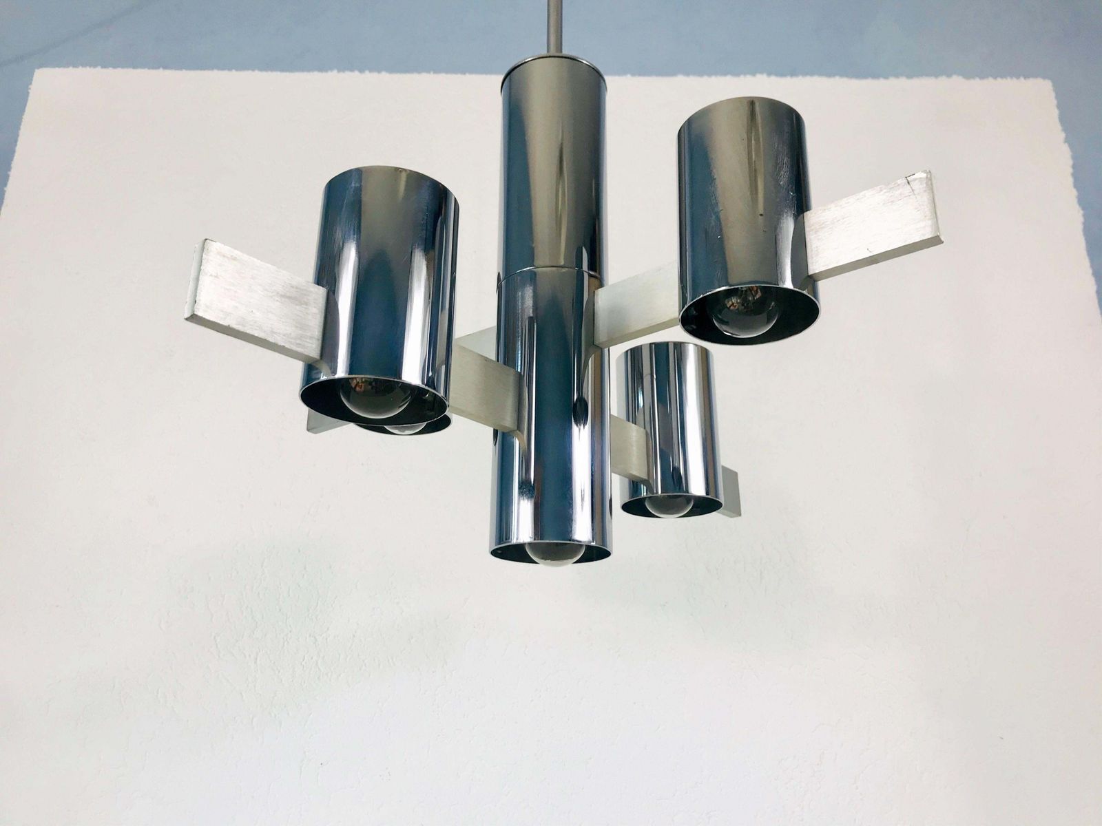 Chrome 4 Arm Chandelier By Gaetano Sciolari, Italy, 1960s photo buy