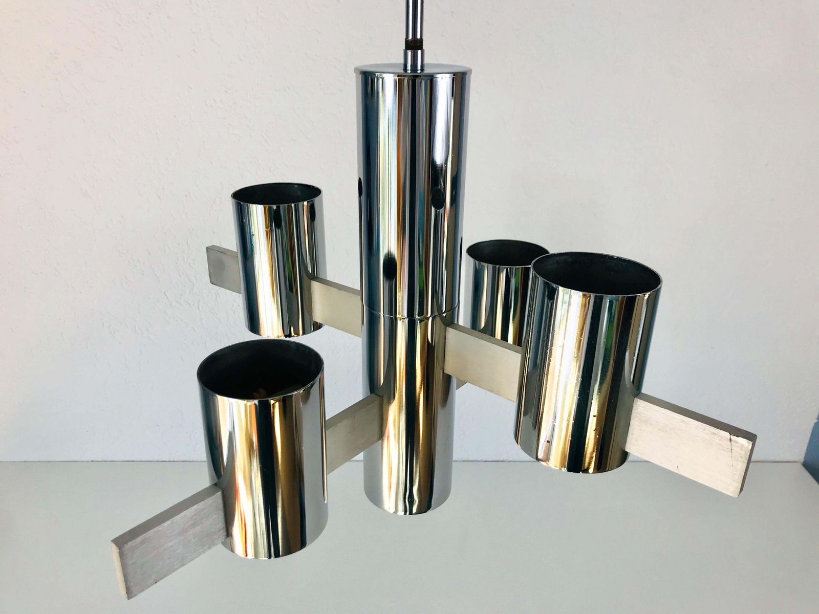 photo for sale Chrome 4 Arm Chandelier By Gaetano Sciolari, Italy, 1960s
