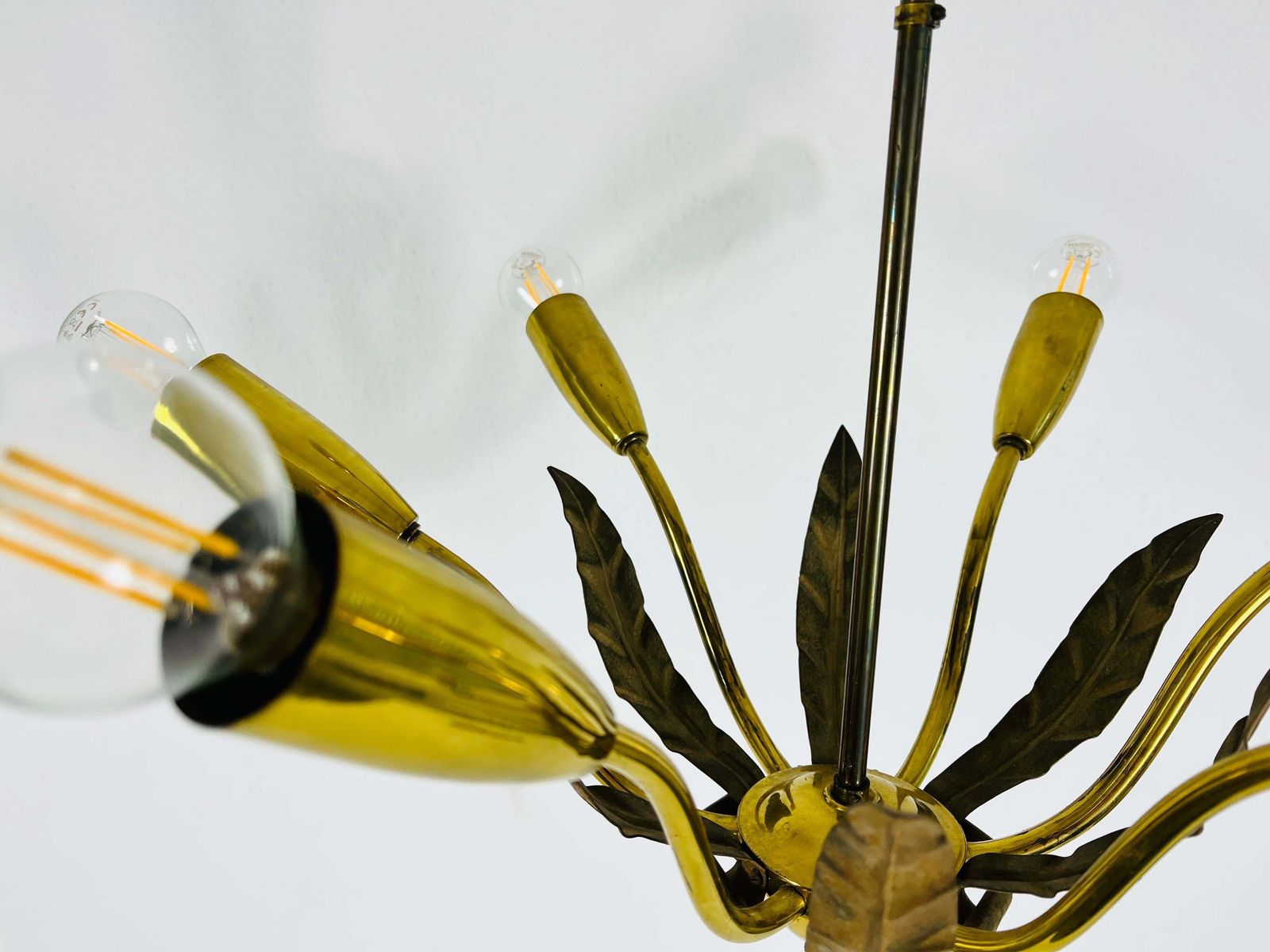 photo for sale Midcentury Brass 8 Arm Sputnik Chandelier By Vereinigte Werkstätte, 1960s