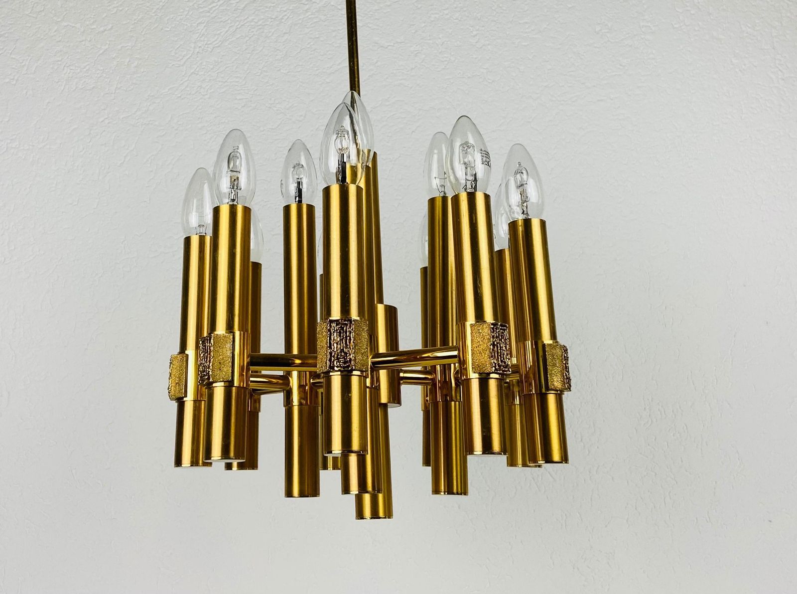 Brass 12 Arm Chandelier By Angelo Brotto For Esperiai, Italy, 1960s photo 1096.0