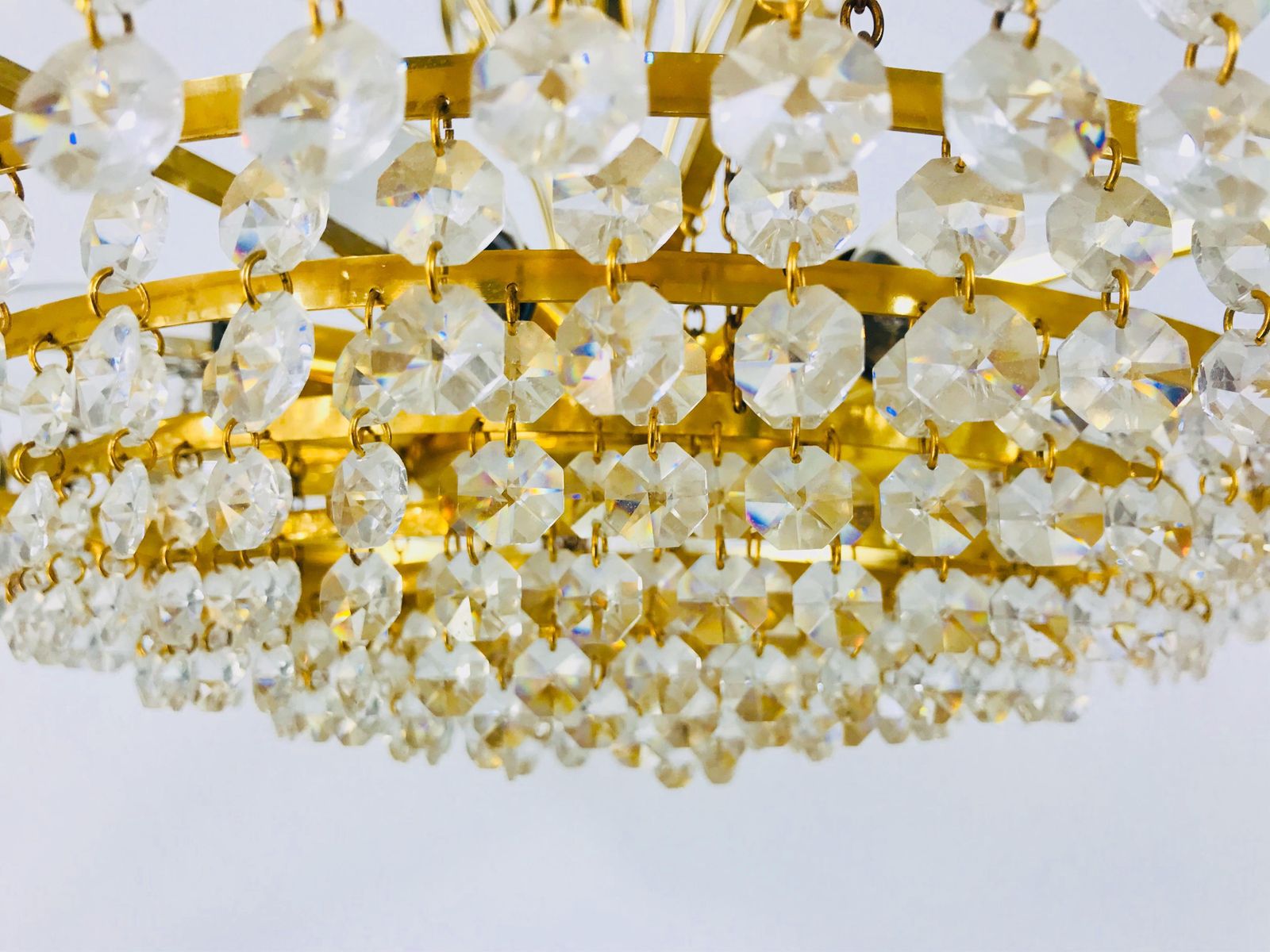 photo furniture Golden Gilded Brass And Crystal Glass Chandelier By Palwa, Germany, 1960s