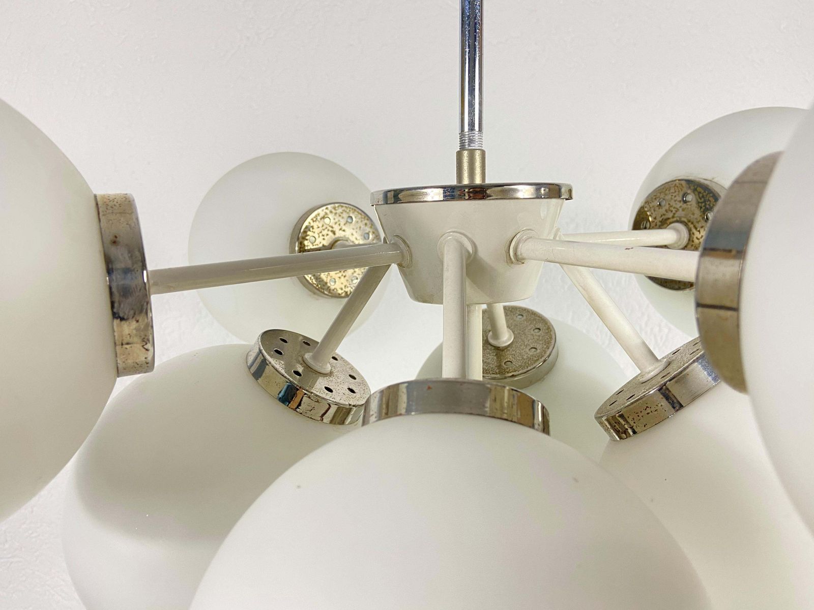 Large Kaiser Midcentury White 9 Arm Space Age Chandelier, 1960s, Germany photo 1503.0