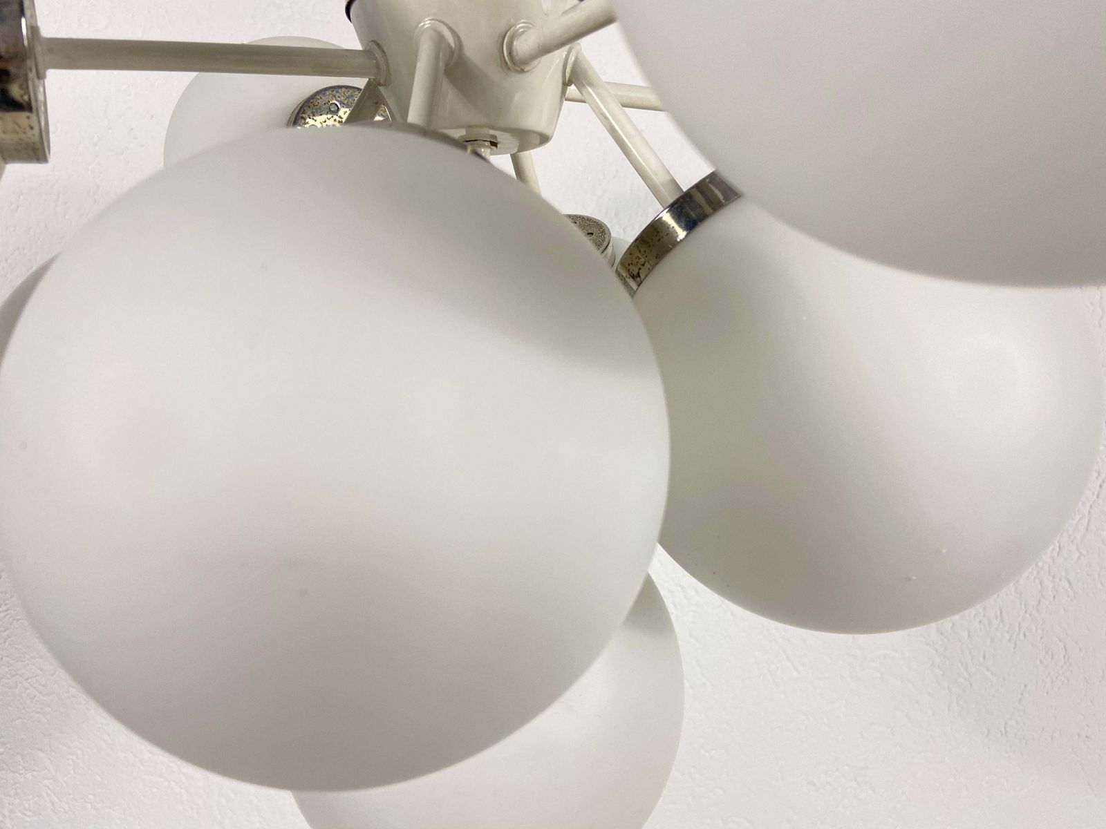 Large Kaiser Midcentury White 9 Arm Space Age Chandelier, 1960s, Germany photo vintage