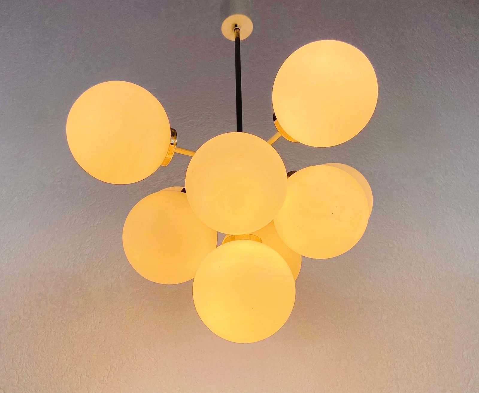 photo furniture Large Kaiser Midcentury White 9 Arm Space Age Chandelier, 1960s, Germany