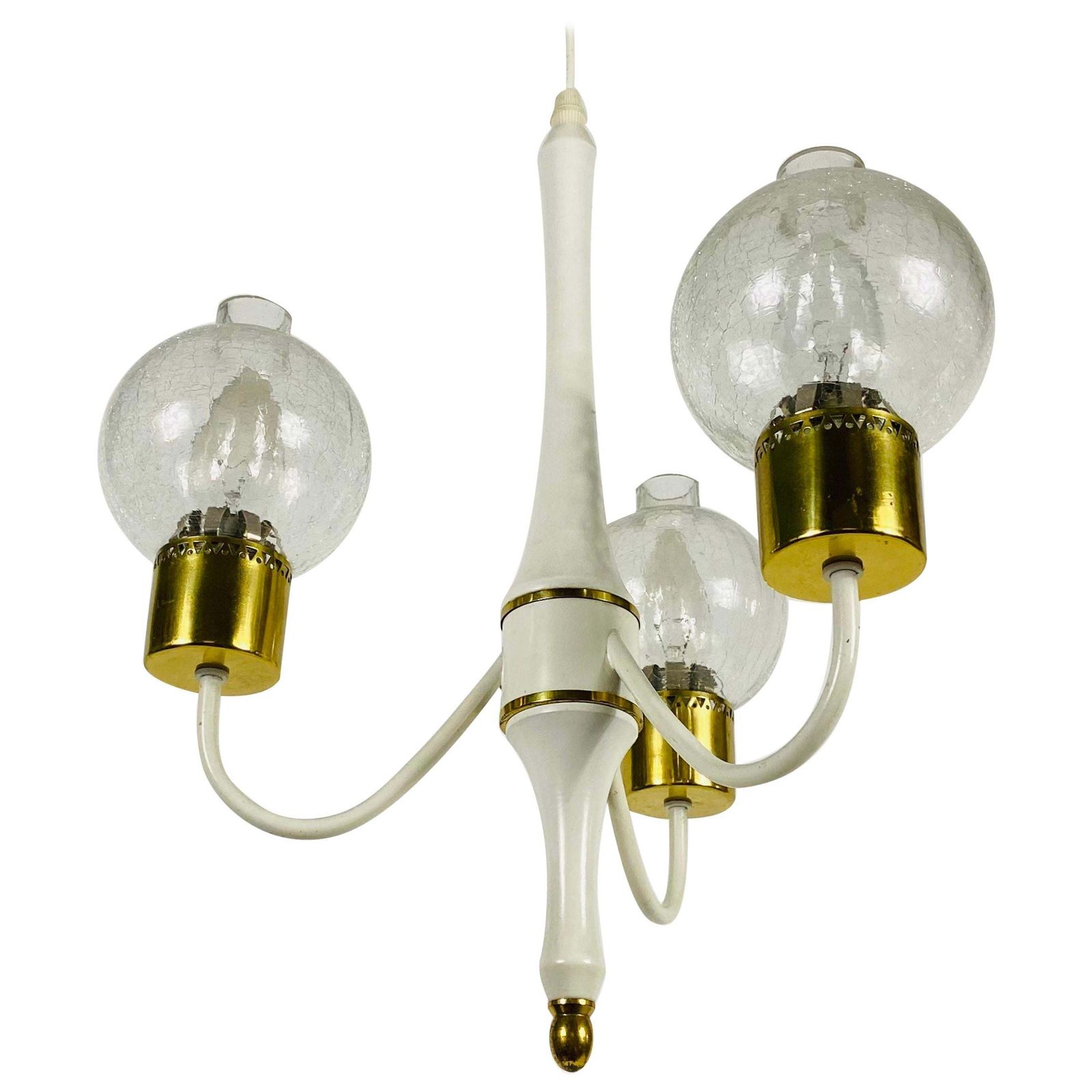 Midcentury Brass And Glass 3 Arm Tulip Chandelier, 1960s