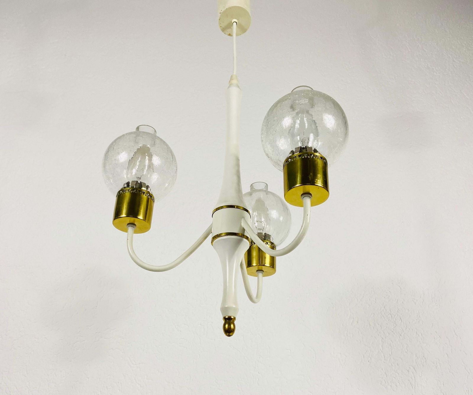 Midcentury Brass And Glass 3 Arm Tulip Chandelier, 1960s photo vinterior