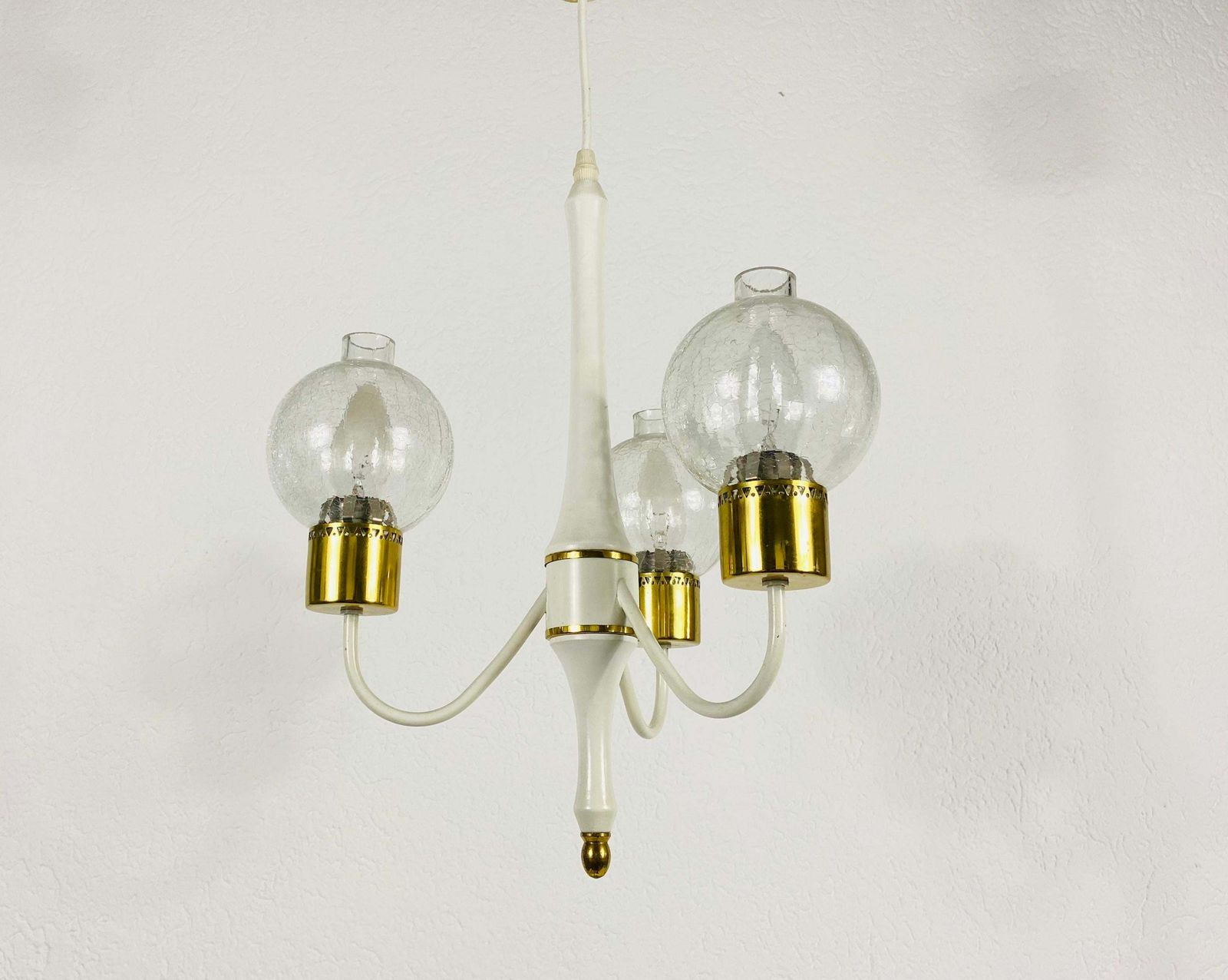 Midcentury Brass And Glass 3 Arm Tulip Chandelier, 1960s photo buy