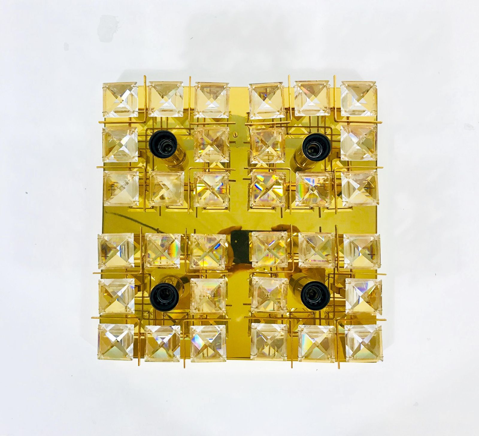 Gilt Brass And Crystal Glass Flush Mount By Palwa, Germany, 1970s photo for sale