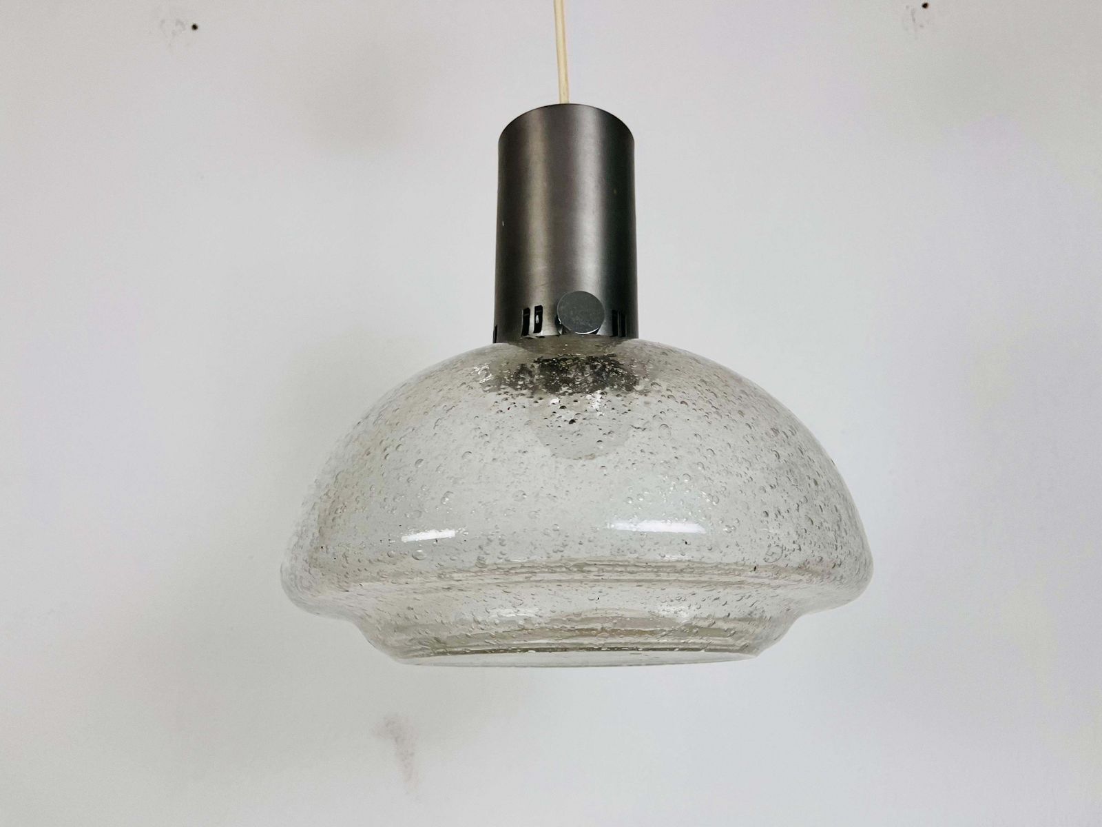 Rare Doria Midcentury Brass And Ice Glass Pendant Lamp, 1960s photo furniture