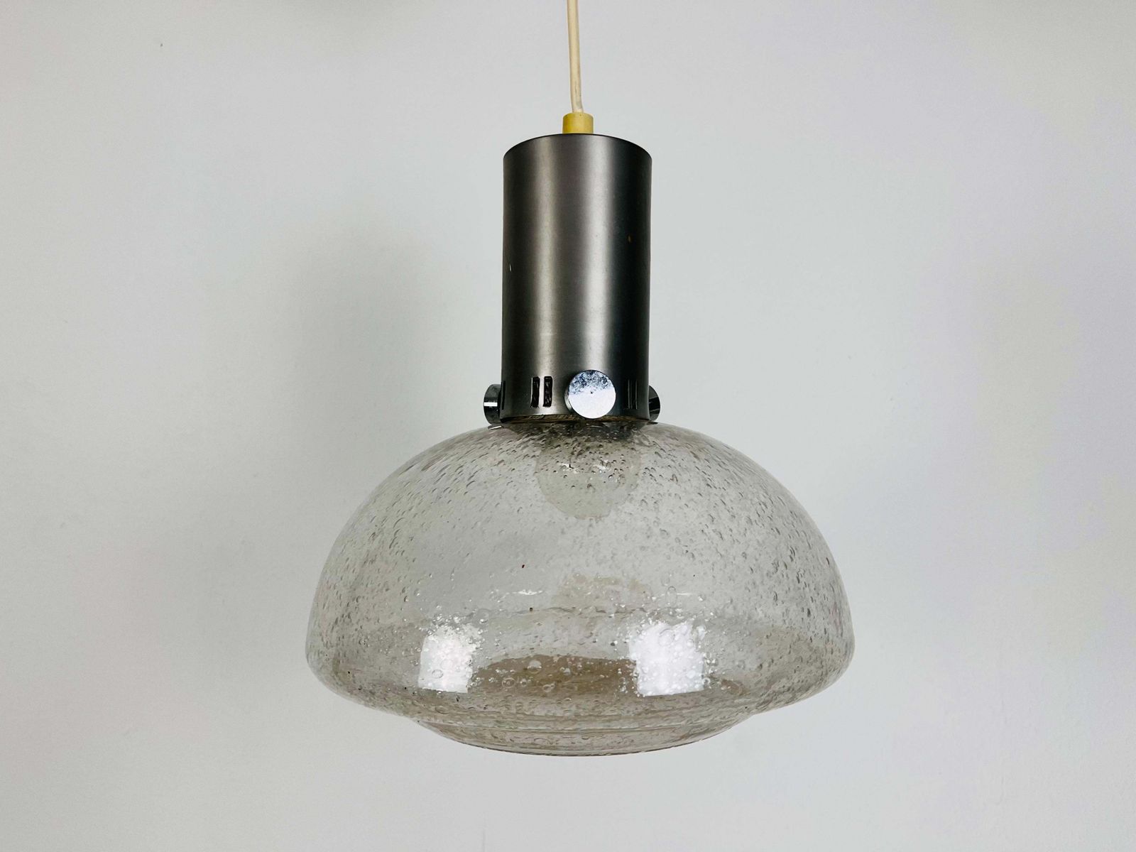 Rare Doria Midcentury Brass And Ice Glass Pendant Lamp, 1960s photo Lighting