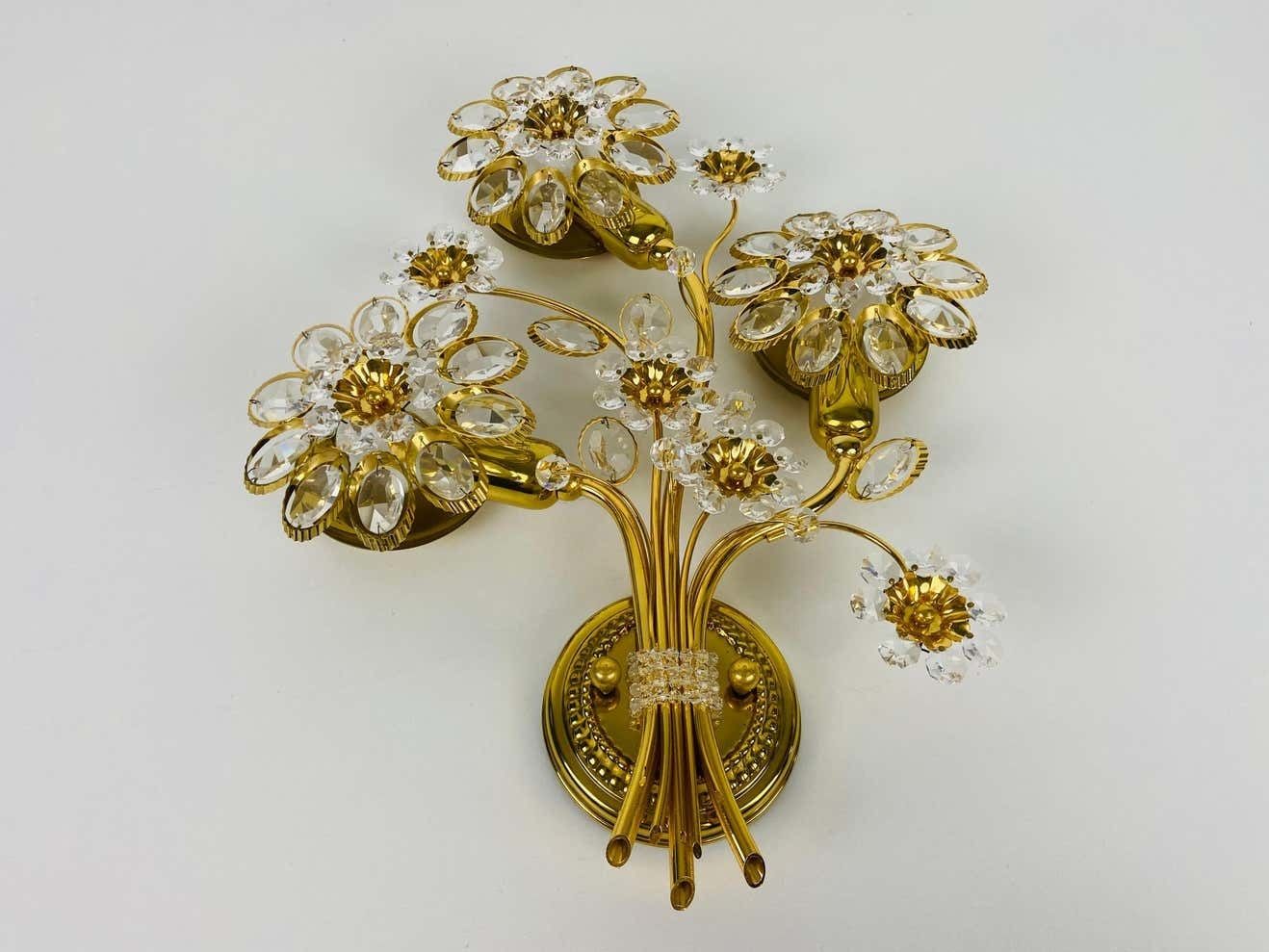 Extraordinary Floral Crystal Glass Sconce By Palwa, Germany, 1960s photo furniture