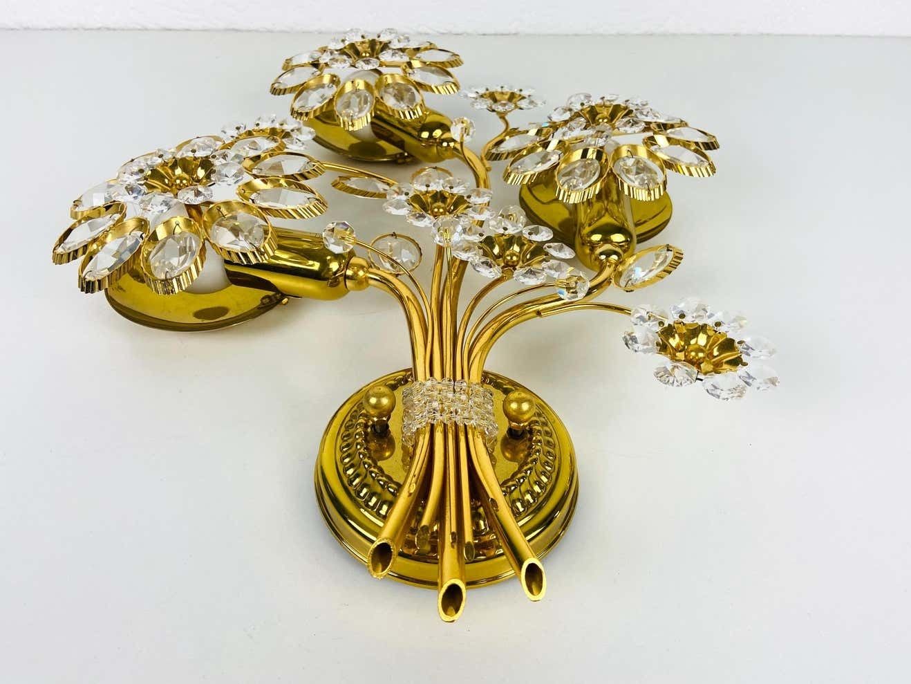Extraordinary Floral Crystal Glass Sconce By Palwa, Germany, 1960s photo 626.0