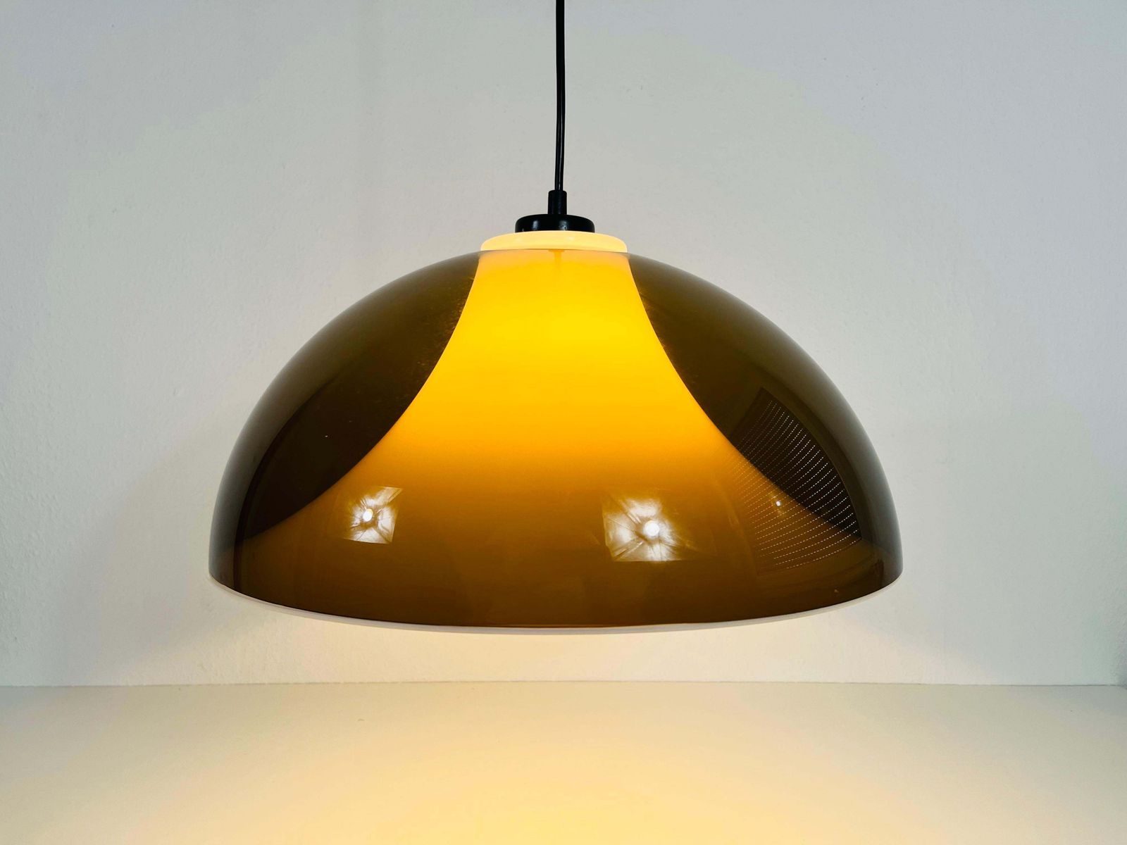 Brown And White Acrylic Glass Pendant Lamp In The Style Temde, 1970s photo vintage