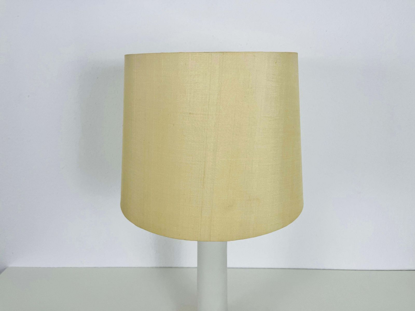 Mid Century White Glass And Fabric Shade Table Lamp By Luxus Sweden, 1960s photo Lighting