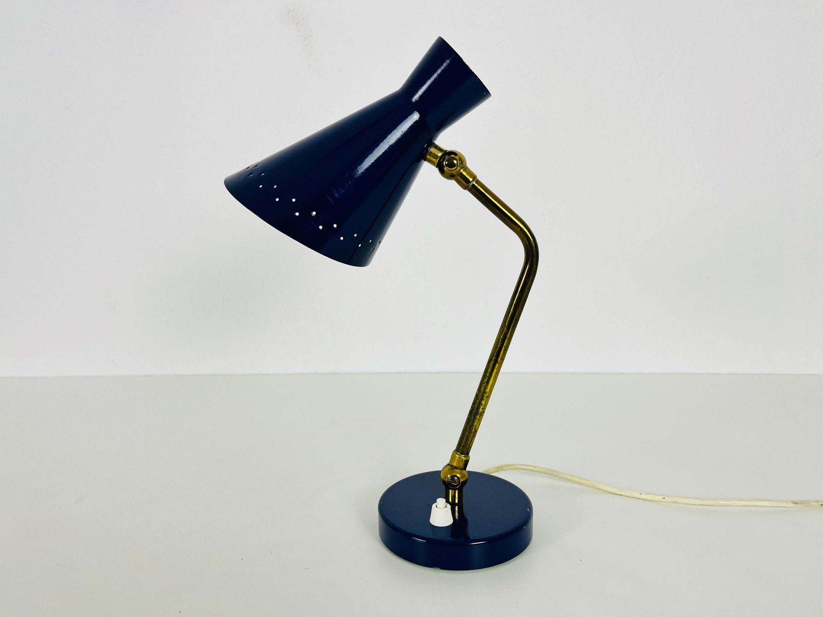 Italian Stilnovo Blue And Brass Table Lamp, 1960s, Italy photo furniture