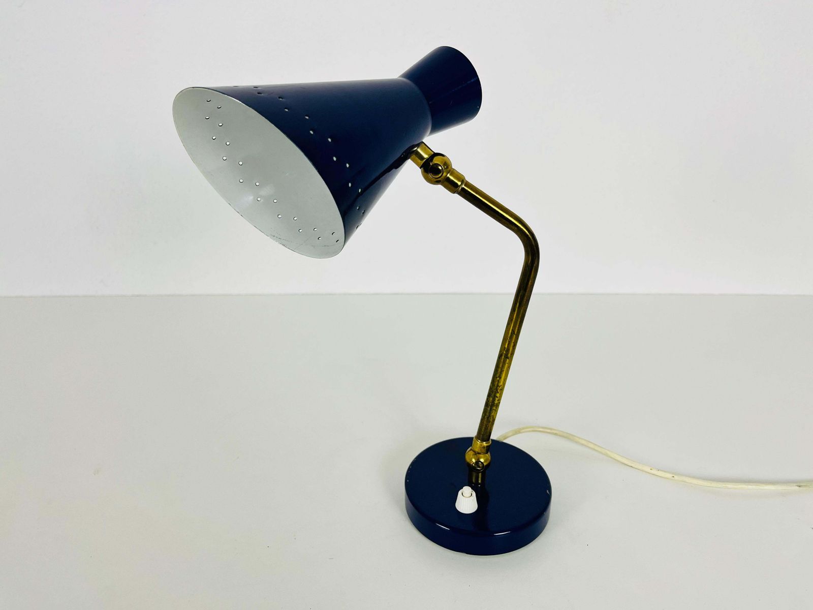 Italian Stilnovo Blue And Brass Table Lamp, 1960s, Italy photo 1816.0