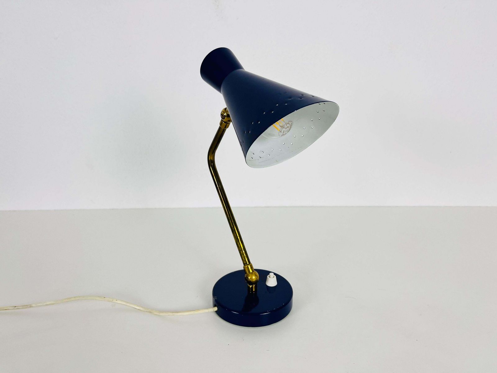 Italian Stilnovo Blue And Brass Table Lamp, 1960s, Italy photo vinterior