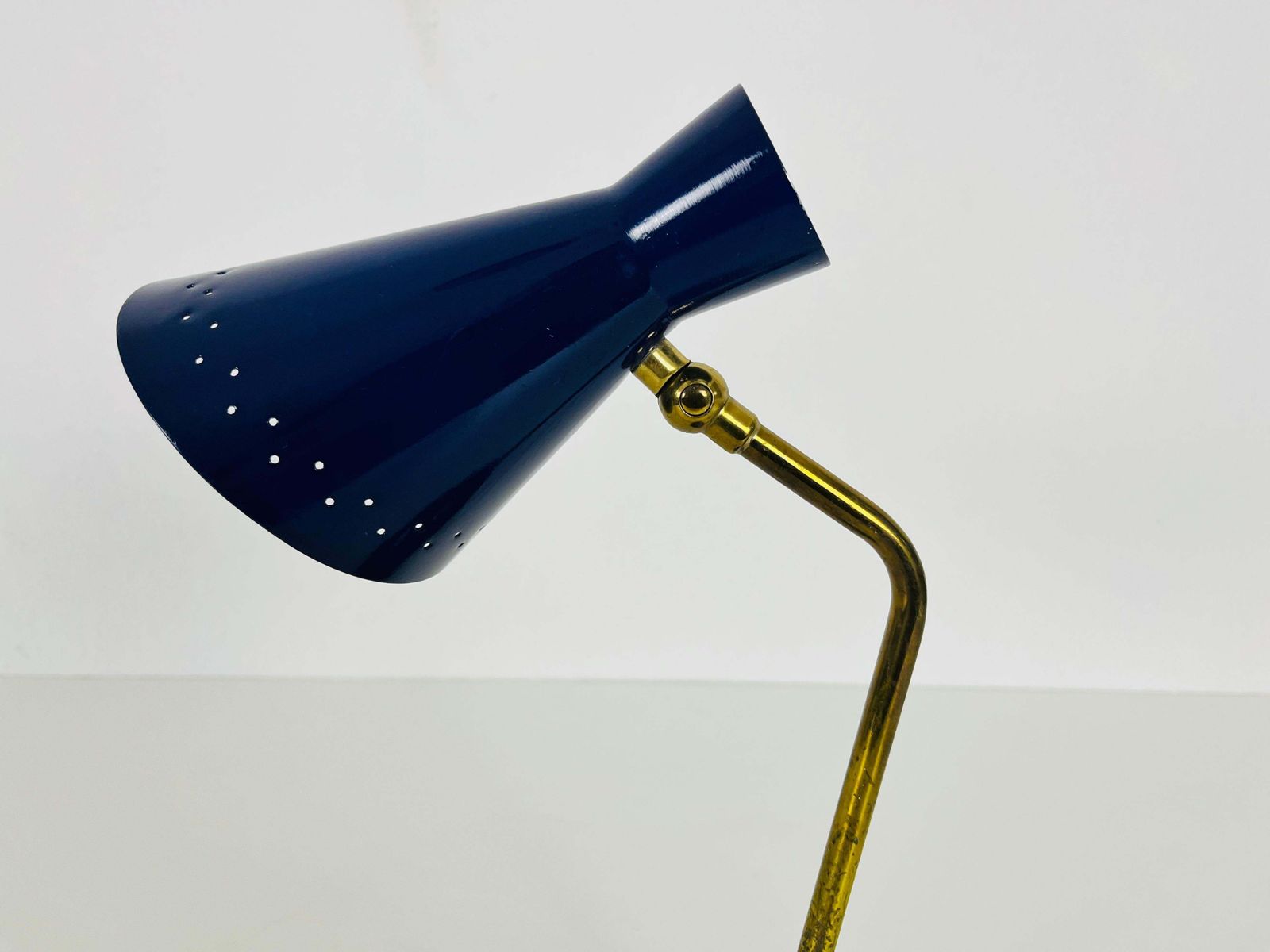 photo furniture Italian Stilnovo Blue And Brass Table Lamp, 1960s, Italy