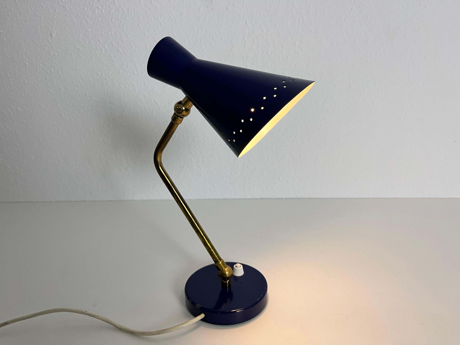 Lighting Italian Stilnovo Blue And Brass Table Lamp, 1960s, Italy photo