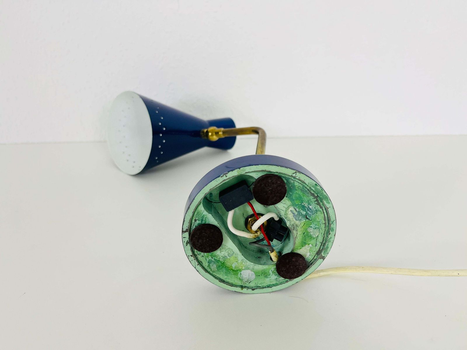 1816.0 Italian Stilnovo Blue And Brass Table Lamp, 1960s, Italy photo