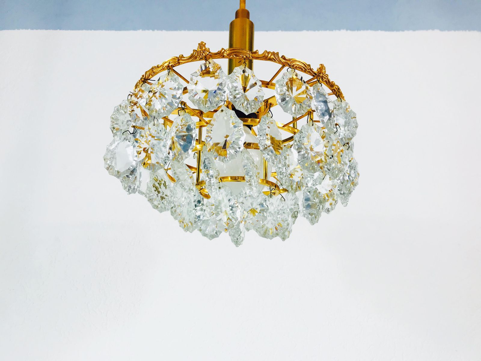 Gilt Brass And Crystal Glass 4 Tier Chandelier By Palwa, Germany, 1970s photo 939.0