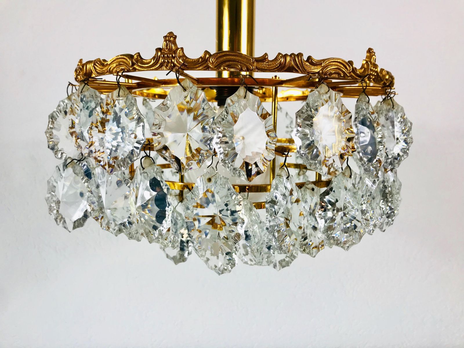 Lighting Gilt Brass And Crystal Glass 4 Tier Chandelier By Palwa, Germany, 1970s photo
