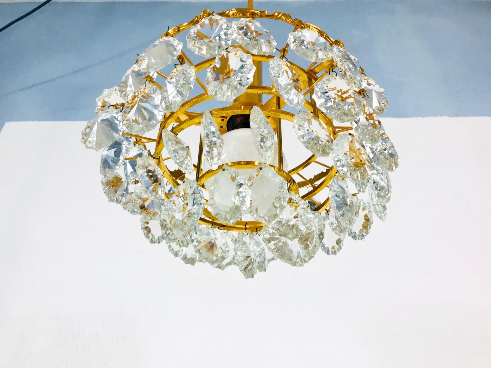 photo buy Gilt Brass And Crystal Glass 4 Tier Chandelier By Palwa, Germany, 1970s