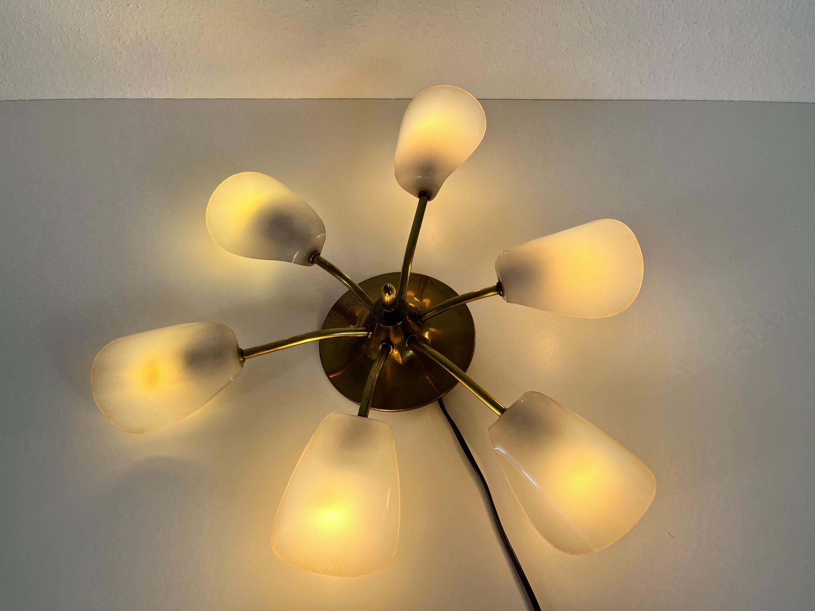 photo for sale Italian Midcentury Brass 5 Arm Sputnik Chandelier, 1950s