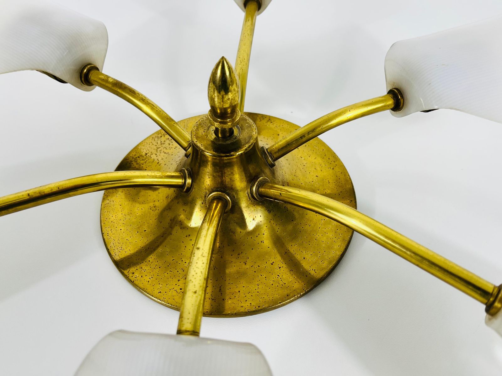 Lighting Italian Midcentury Brass 5 Arm Sputnik Chandelier, 1950s photo