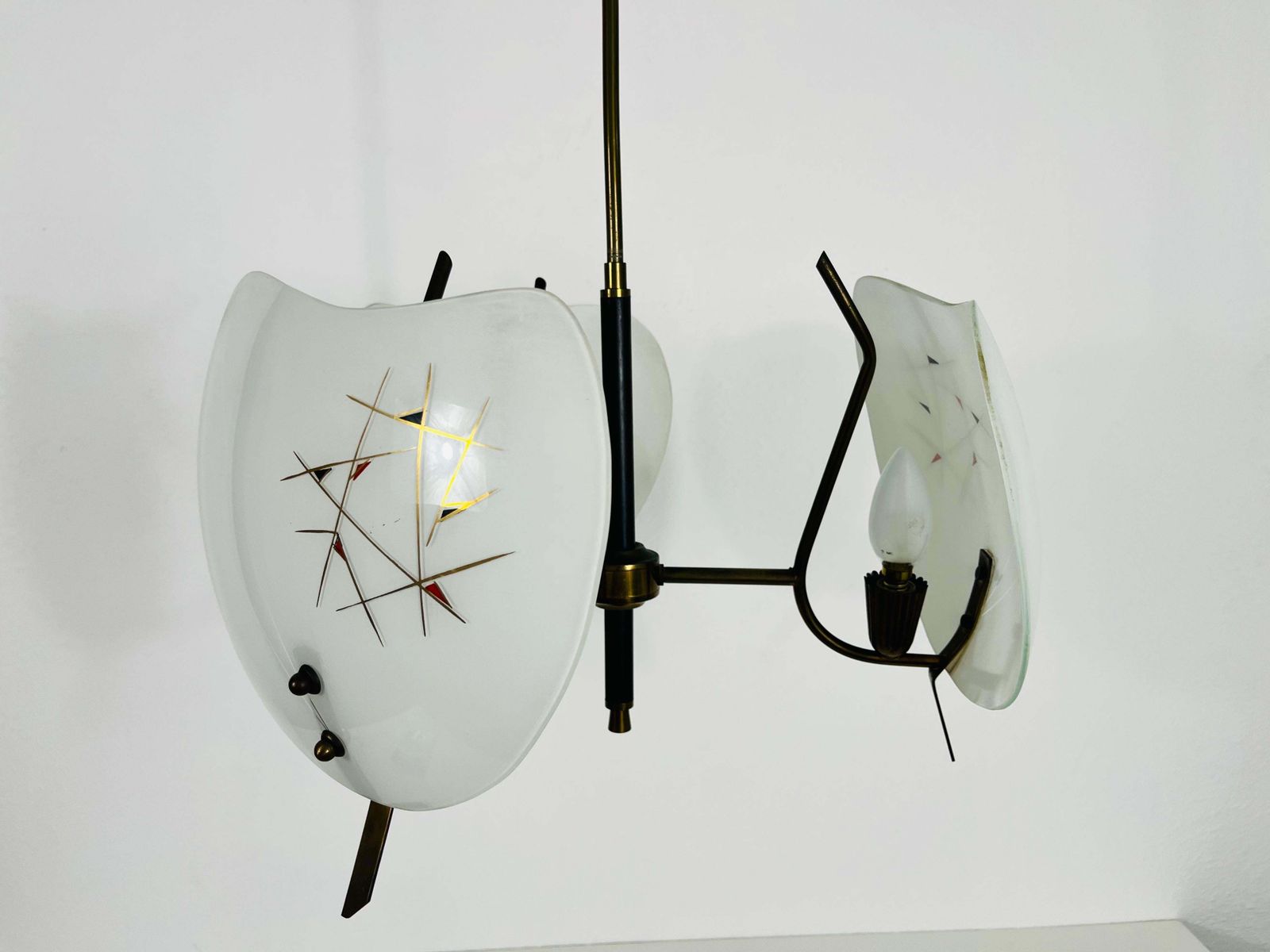 Italian Midcentury Brass And Glass 3 Arm Sputnik Chandelier, 1950s photo 1377.0