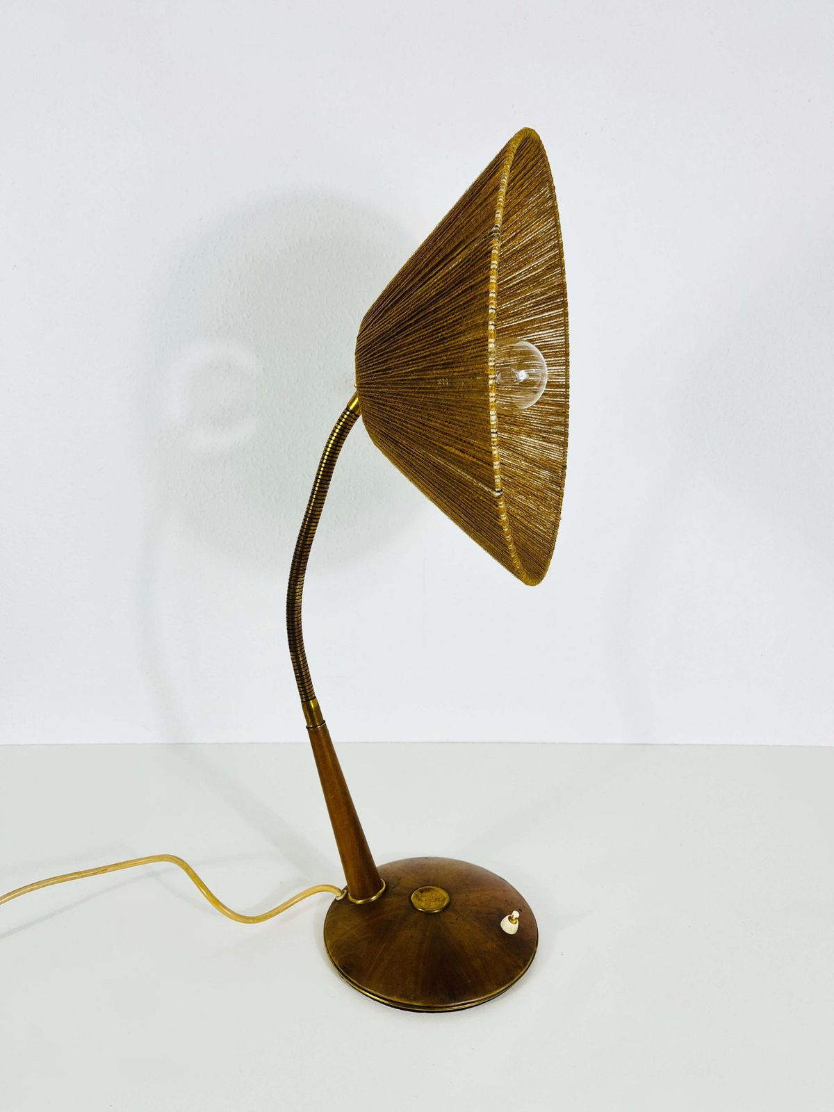 Midcentury Teak And Rattan Table Lamp By Temde, Circa 1970 photo vinterior