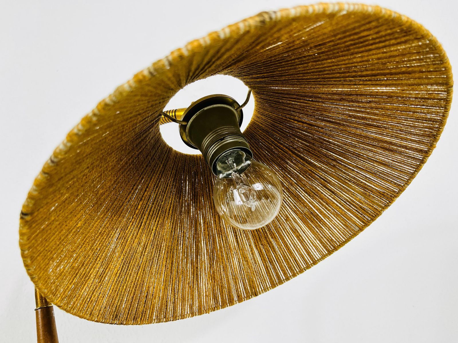 Midcentury Teak And Rattan Table Lamp By Temde, Circa 1970 photo buy