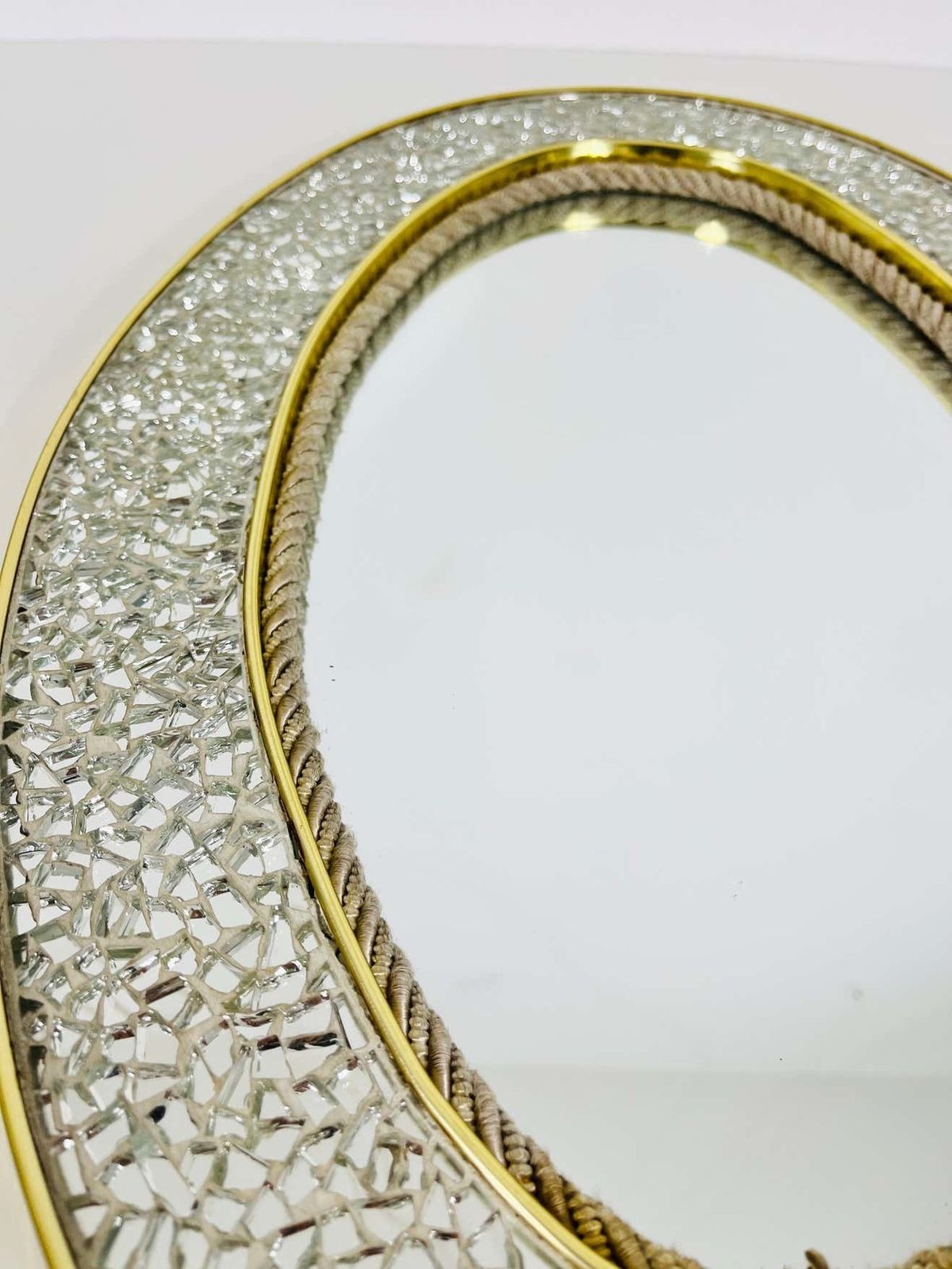 Italian Brass Framed Mosaic Wall Mirror, 1960s, Italy photo 658.0