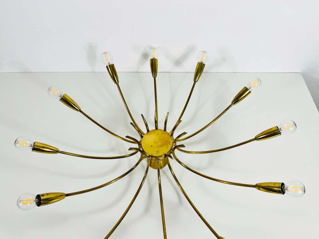 1 Of 2 Brass 12 Arm Sputnik Chandelier Arredoluce Attributed, 1950s photo Lighting