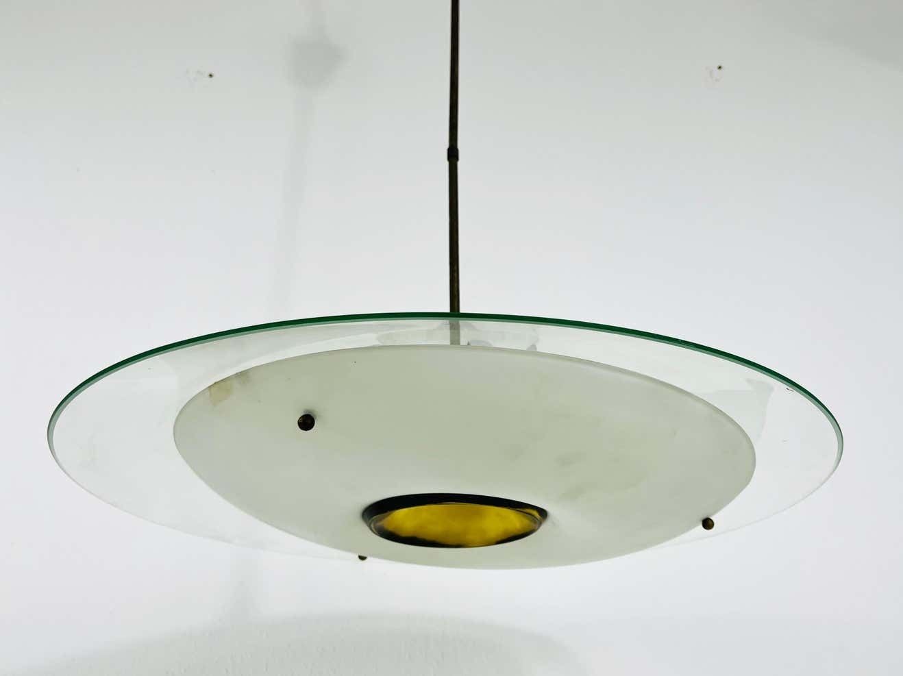 Italian Midcentury Brass And Glass Chandelier, 1950s photo vinterior