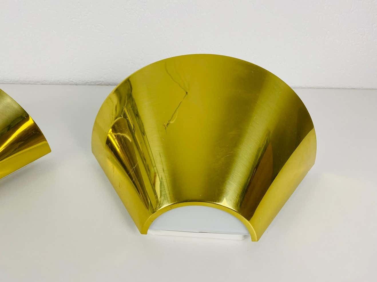Pair Of Modernist Brass And Opaline Glass Wall Lamps By Limburg, Germany, 1980s photo 1003.0