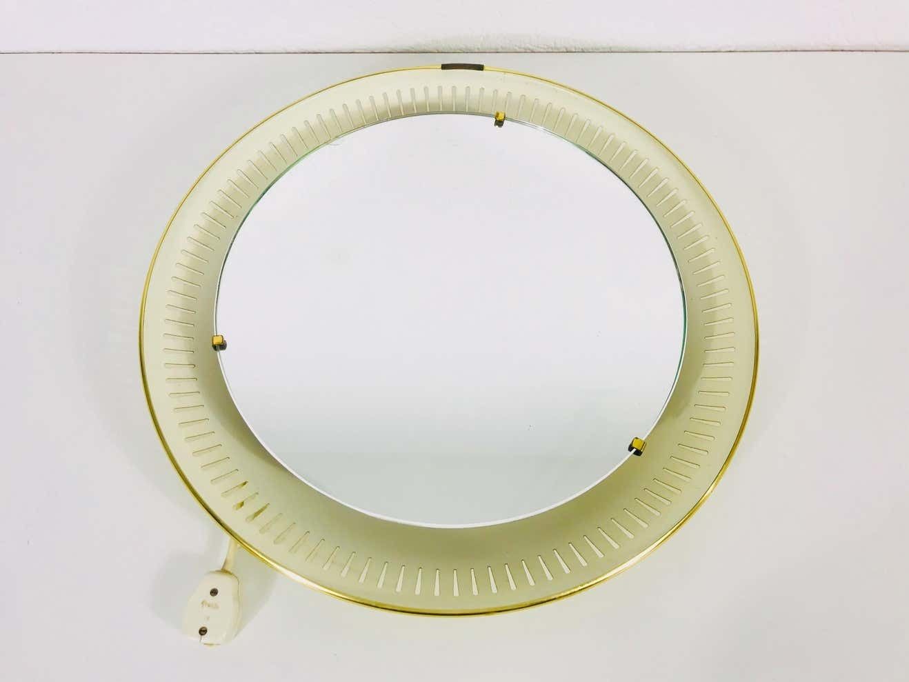 Rare Midcentury Metal Illuminated Mirror By Hillebrand, Germany, 1950s photo vinterior