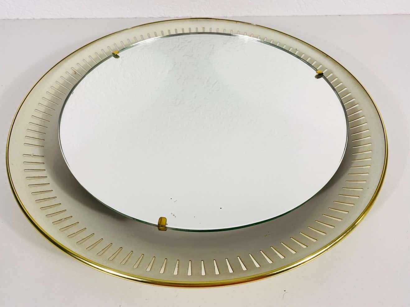 photo for sale Rare Midcentury Metal Illuminated Mirror By Hillebrand, Germany, 1950s