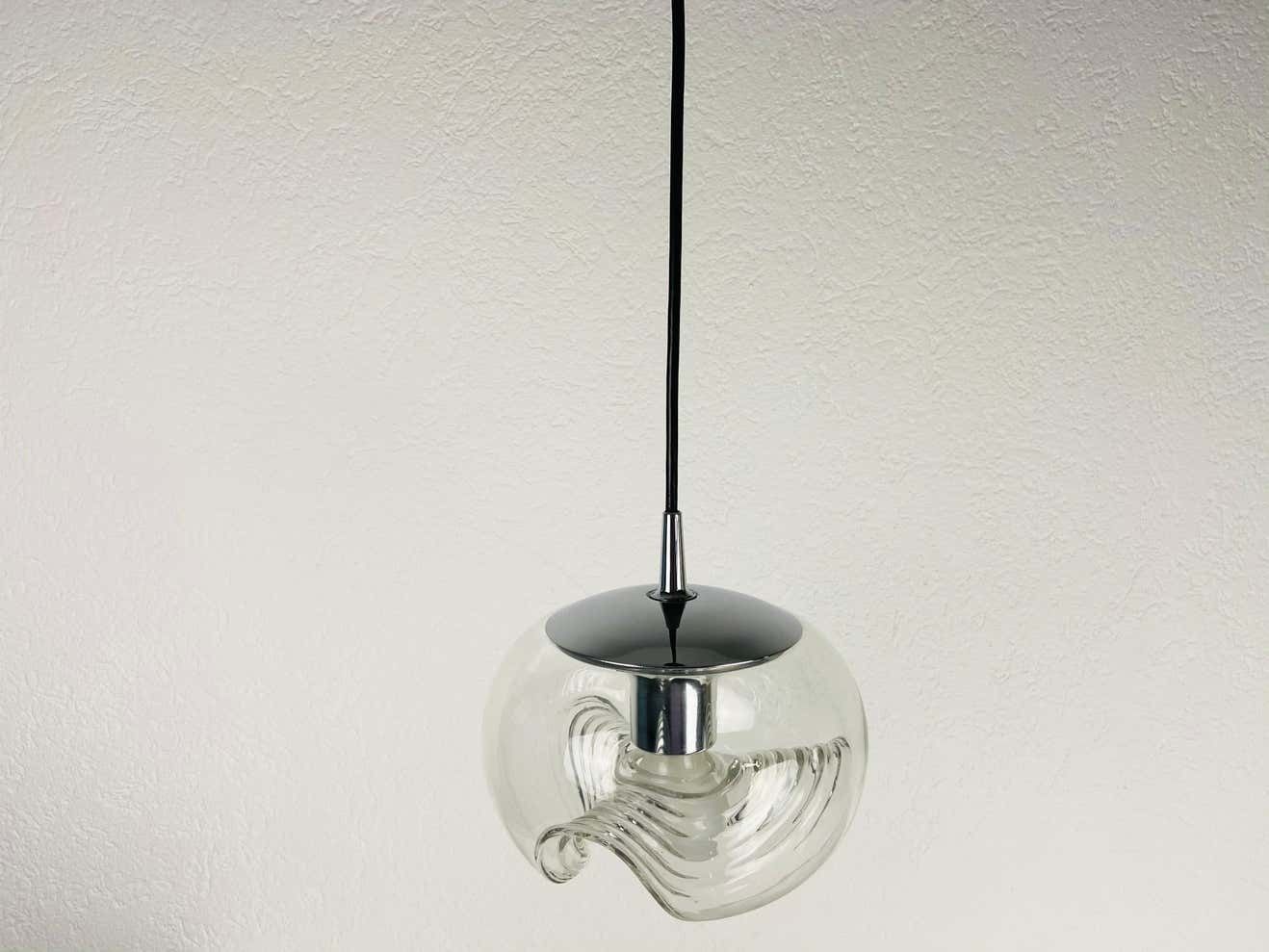 Transparent Glass Pendant Lamp By Koch & Lowy For Peill And Putzler, 1960 photo for sale
