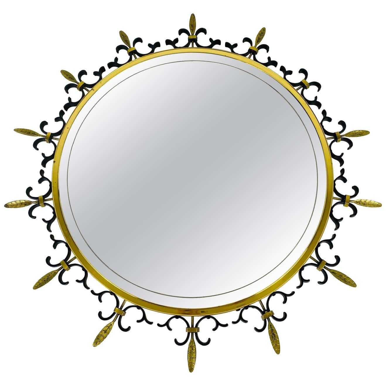 Mid Century Modern Italian Round Illuminated Brass Wall Mirror, Italy, 1960s