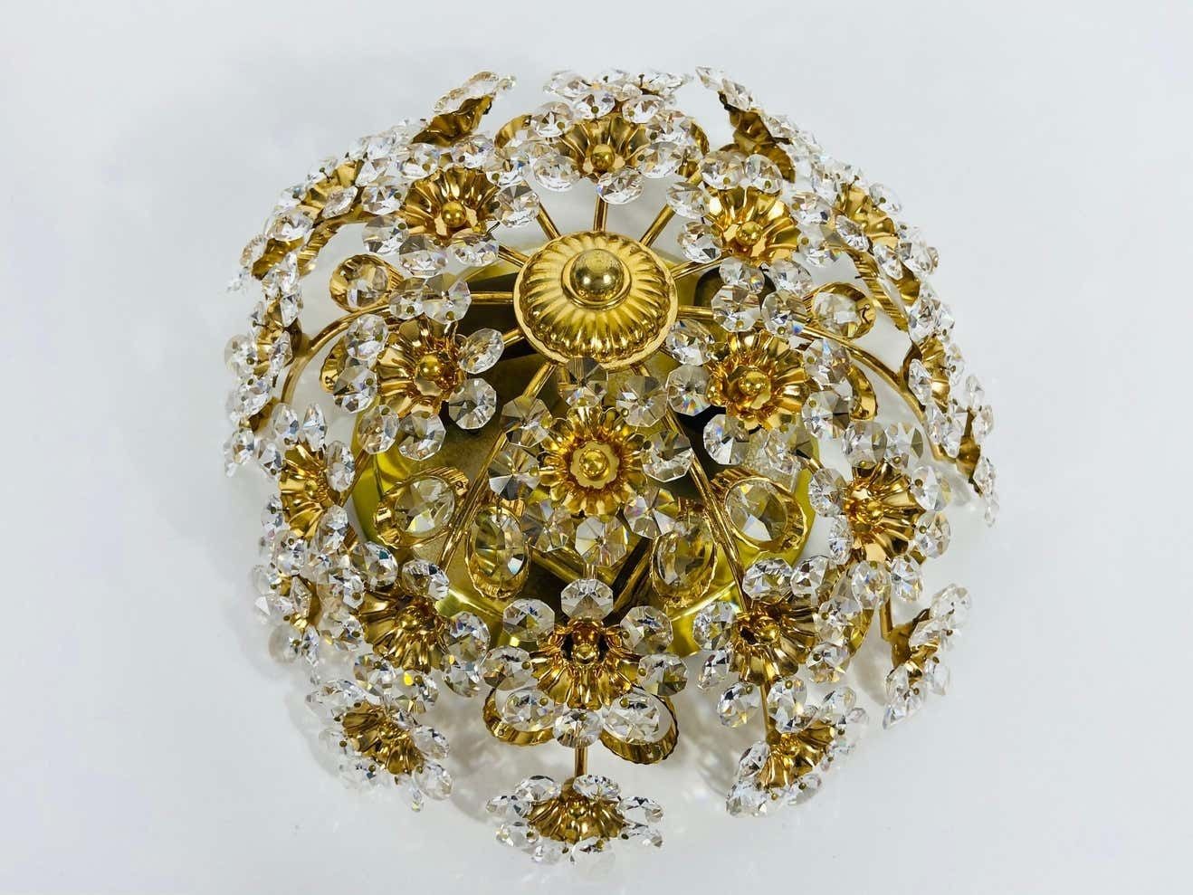 Gilt Brass And Crystal Glass Flush Mount By Palwa, Germany, 1970s photo furniture