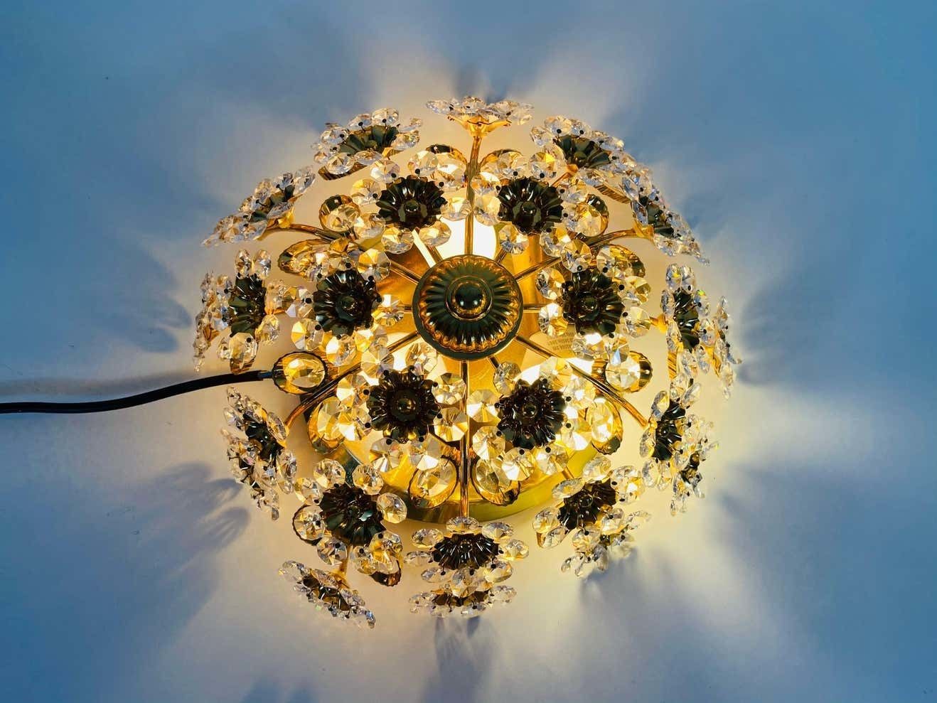 Gilt Brass And Crystal Glass Flush Mount By Palwa, Germany, 1970s photo Lighting
