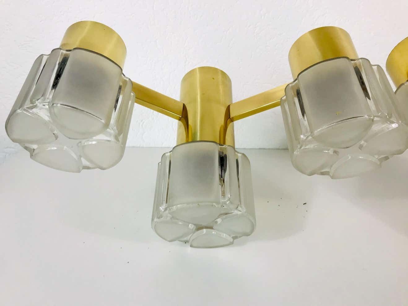 Swedish Midcentury Pair Of Brass And Glass Wall Lamps, 1960s photo for sale