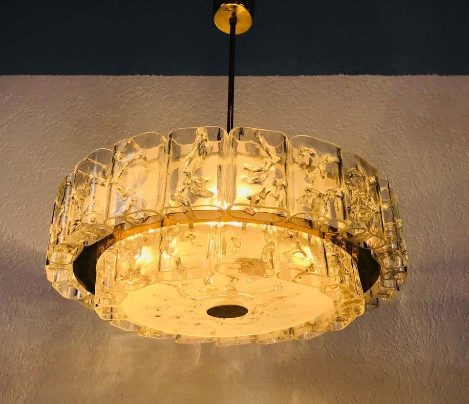 Doria Two Tier Midcentury Crystal Ice Glass Circular Chandelier, 1960s photo for sale