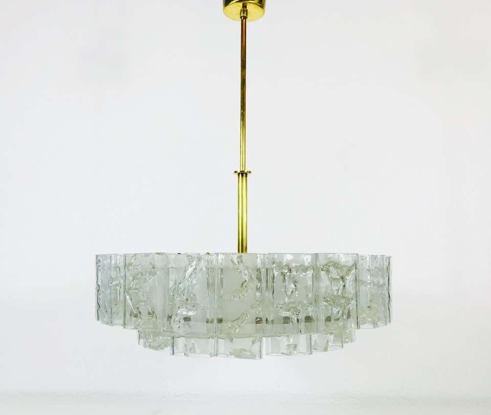 photo furniture Doria Two Tier Midcentury Crystal Ice Glass Circular Chandelier, 1960s