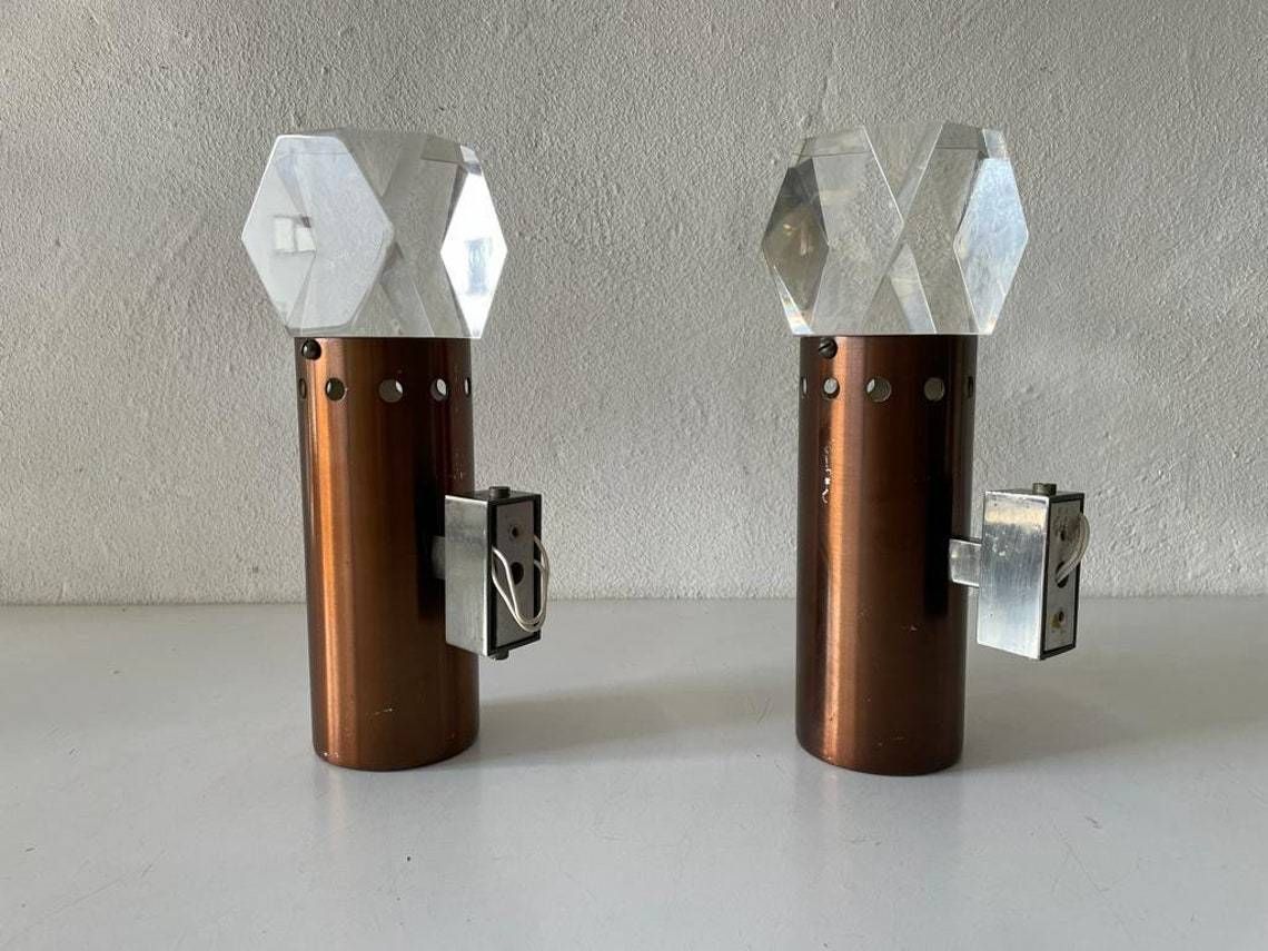 Italian Rare Copper And Glass Sculptural Pair Of Sconces, 1960s, Italy photo furniture