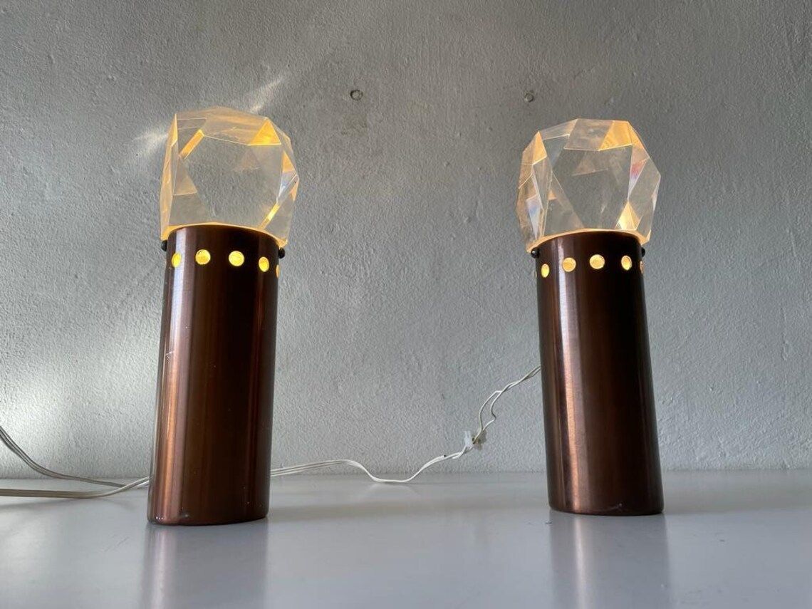 Italian Rare Copper And Glass Sculptural Pair Of Sconces, 1960s, Italy photo for sale