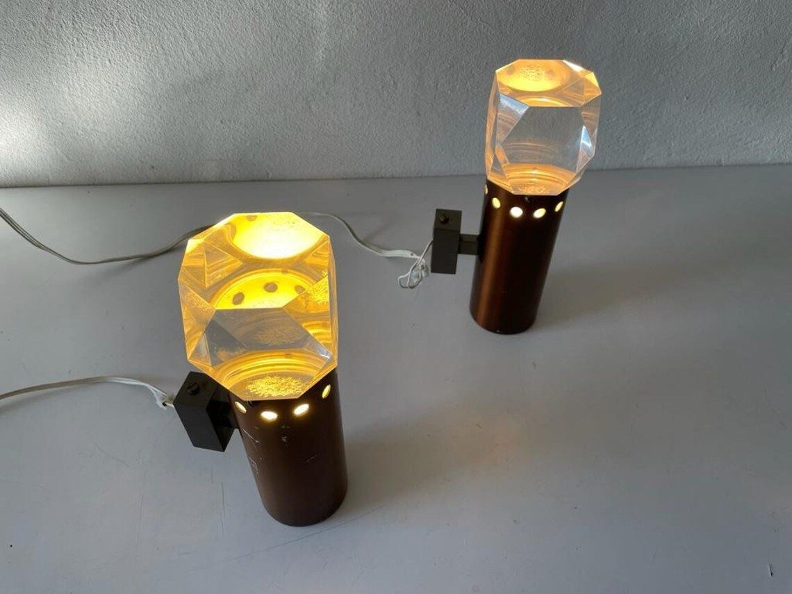 Italian Rare Copper And Glass Sculptural Pair Of Sconces, 1960s, Italy photo 2049.72