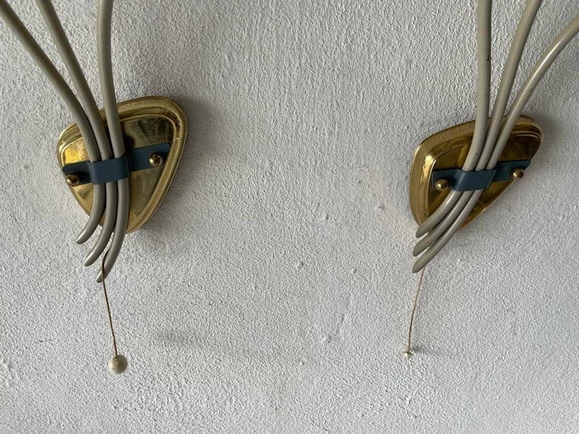 photo furniture 3 Head Blue And White Metal Pair Of Sputnik Sconces, 1950s, Germany